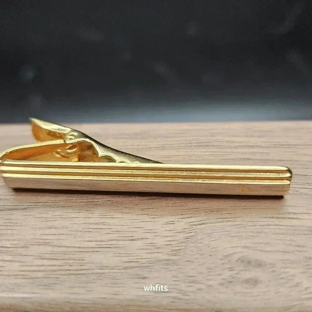 Christian Dior Red Blue and Gold Tone Cufflinks with Tie Bar set